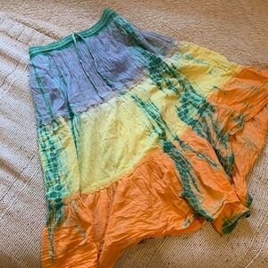 Long flowy skirt with  tie dye and sinch waist